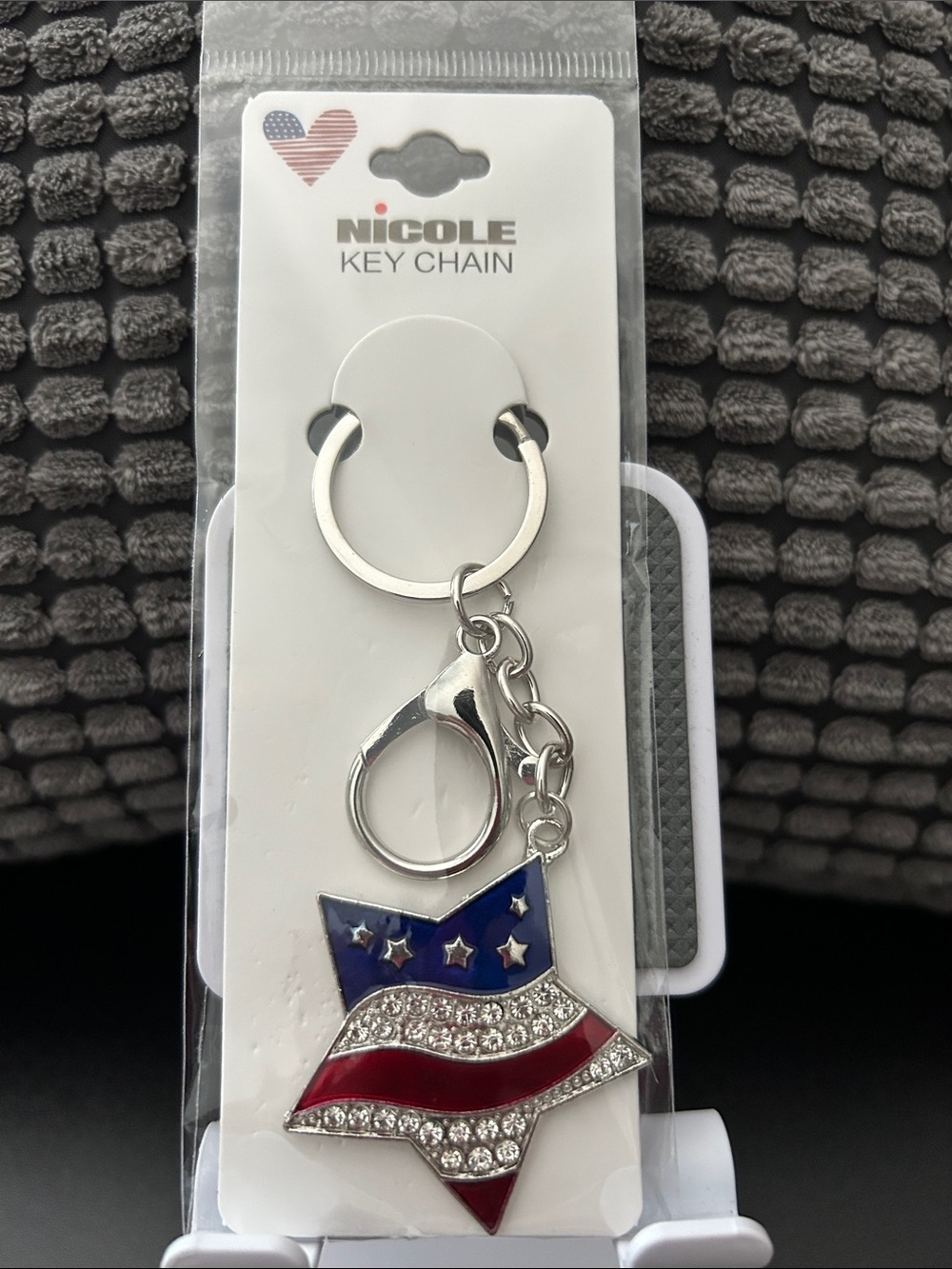 Nicole Enamel Star Keychain - Red, Blue & Silver